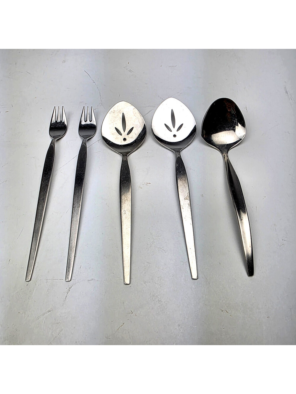 Oneida Community Frostfire StainlessFlatware cocktail Forks Slotted Spoons Ladle